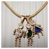 14K gold necklace w/ 3 birthstone family charms-