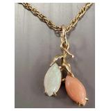 14K gold pendant/ necklace s/w opal & coral-
