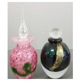 2 art glass perfumes: 1 signed & dated-