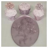 4-pc German glass dresser set: 2 perfumes, covered