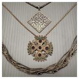 3 silver necklaces- two w/ pendants incl Mexico w/