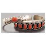 2 Southwest sterling silver & coral cuff bracelets