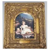 Antique style ornately framed print of a girl-