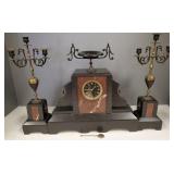 Antique 3 pc. Victorian slate clock set- clock