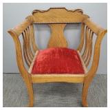 Antique oak bustle bench w/ arms- 32'H 24'W