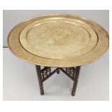 Vintage engraved brass tray table w/ folding