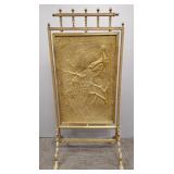 Antique Victorian brass fire screen w/ peacock