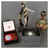 4 decorative items: Erte Ltd Edition figure,