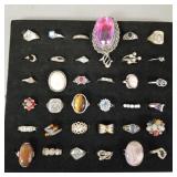 36 sterling silver, etc. rings- some set with