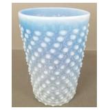 Antique blue opalescent hobnail vase w/ ground