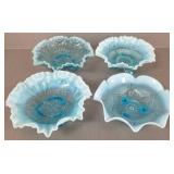 4 Victorian pattern opalescent footed bowls-
