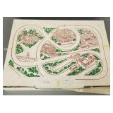 Vintage tin litho town w/ wind-up cars & box-