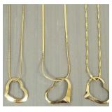 3- 14K gold heart pendant necklaces- 2.1g; 16'