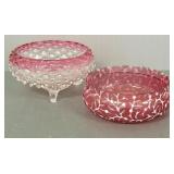 2 antique 9' cranberry glass bowls- 1 footed- 9'
