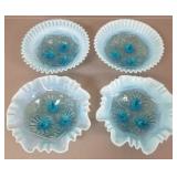 4 Victorian pattern opalescent footed bowls-