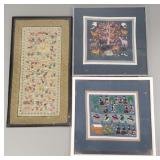 3 framed Asian embroideries- 26 1/4'H 14 1/2'W