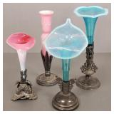 4 antique Victorian glass vases in ornate