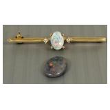 Tested 14K gold opal & diamond pin -2.0g &