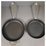 2 Lg All Clad fry/ saute pans- 22 1/2' longest O.D
