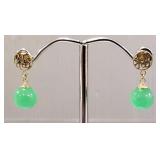 Pr 14K & jade ball earrings- 2.5g total