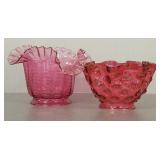 2 antique Victorian cranberry glass shades- 1-4'
