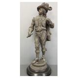 Antique metal sculpture of Don Juan on wood base: