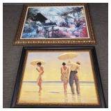 2 lg. ornately framed prints incl beach scene, etc