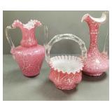 3 pcs pink spangle glass: thorn handle basket, 10'