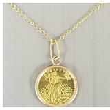 Miniature $20 U.S. gold coin on 14k gold chain &