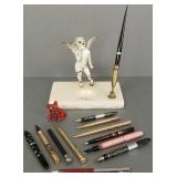 Antique marble penholder w/ metal cupid-