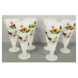 6 mid-century decorated Pilsner glass- 7 1/2'H