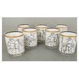 7 mid-century decorated hi ball glasses- 4'H