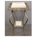Antique ornate brass & iron plant stand w/ onyx
