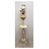 Antique Victorian floor organ lamp w/ onyx & hand