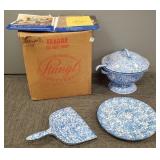 Stangl pottery spongeware soup tureen & dust pan