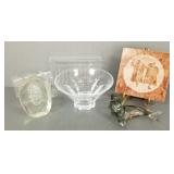 Gp incl signed art glass sculpture & stone plaque