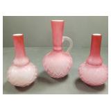 3 pcs pink herringbone pattern satin glass- vase