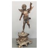 Cupid sculpture w/ ornate figural metal base: 18'H