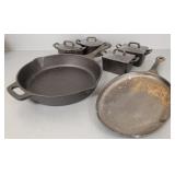 6 pcs cast iron cookware- 191 /2' longest O.D.