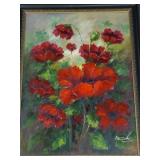 Lg signed oil painting on canvas of poppies- 54'H