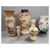 5 antique vintage decorated glass vases- 14'H