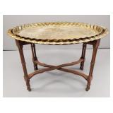 Vintage engraved brass tray table w/ folding