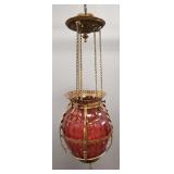 Victorian hanging fixture w/ cranberry ribbed
