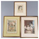 3 antique mezzotints, etc.- 1 pencil signed- 19'H