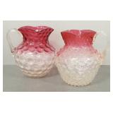 2 antique 7 1/2'H cranberry glass water pitchers