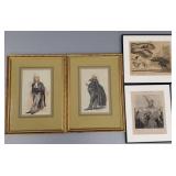 4 antique chromo-lithos, etc. incl Daumier- 20'H