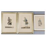 3 antique hand colored engraving on men in uniform