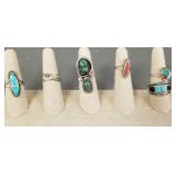 7 Southwest sterling silver rings set with