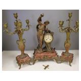 Antique 3 pc. French Art Nouveau figural clock