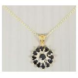 14K gold, sapphire & diamond pendant necklace